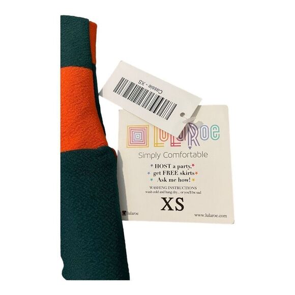 NEW Lularoe Women's XS Cassie Green & Orange‎ Striped Skirt NWT - Picture 2 of 3